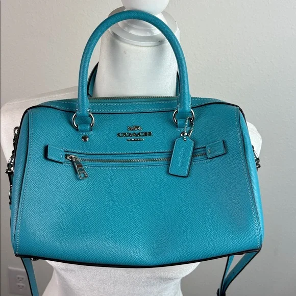 Coach: Rowan Satchel Signature Handbag Teal Viridian leather crossbody like new - Picture 5 of 12